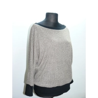 Cieplutki sweter KIMONO ze ściągaczami - złoty beż z czernią